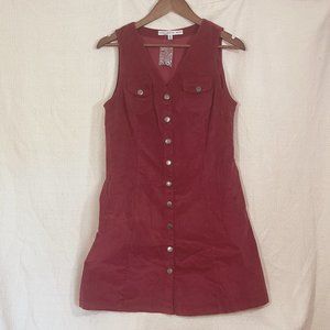Cotton Corduroy Burgundy Sleeveless Snap up Jumper Dress in Size M
